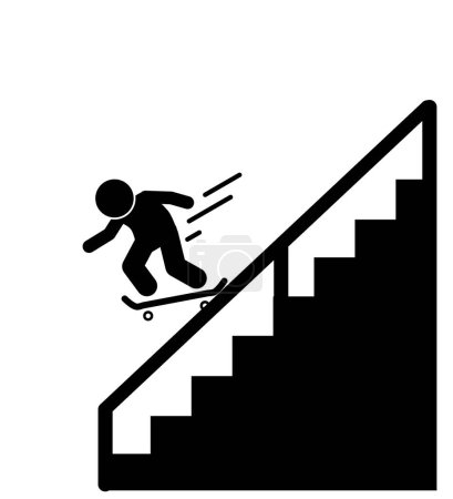 Ilustración de Ilustración plana vector stick figura, stickman, pictograma jugando patinetas - Imagen libre de derechos