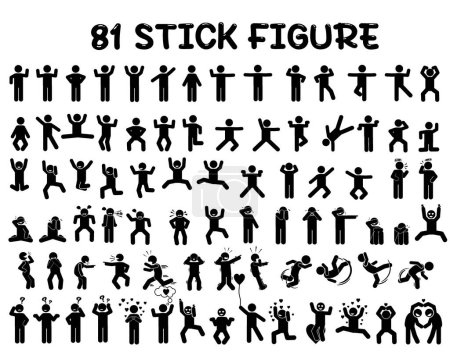 Ilustración de 81 palo figura conjunto, pictograma, stickman. - Imagen libre de derechos