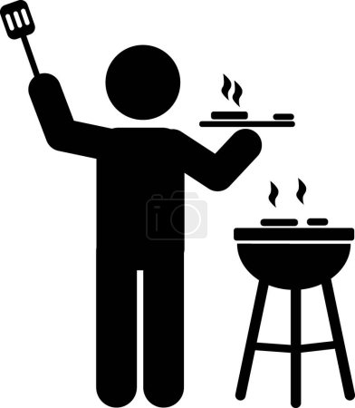 Illustration for Flat design vector illustration, stick man stick figure Grill, Smoke, Marinade, Charcoal, Flavor, Barbecue Sauce, Grilling Techniques, Meat, BBQ Pit, Wood Chips, Rubs, BBQ Seasoning, Low and Slow, Smoked Meats, Sear, Basting, BBQ Tools - Royalty Free Image