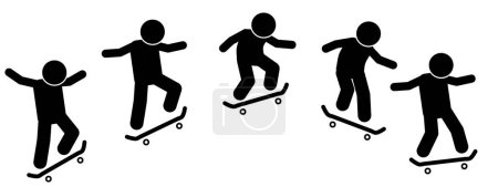 Illustration for Flat design vector illustration, stick man stick figure skateboard - Royalty Free Image