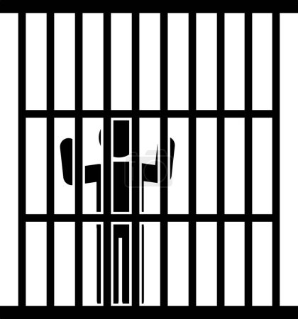 Ilustración de Silueta de un prisionero en una jaula. Ilustración vectorial. - Imagen libre de derechos