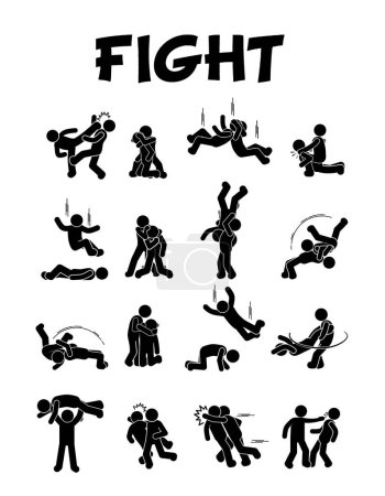 Illustration for STICK FIGURE VECTOR ILLUSTRATION, STICKMAN, PICTOGRAM FIGHTING, BRAWLING, ATTACKING - Royalty Free Image