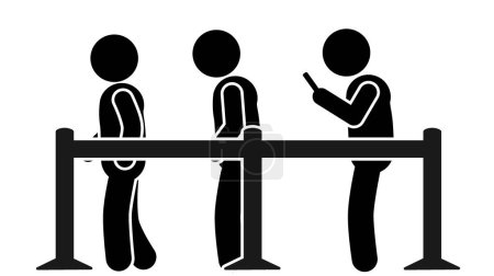 Illustration for Vector illustration of stick man, stick figure, pictogram waiting in line, queue - Royalty Free Image