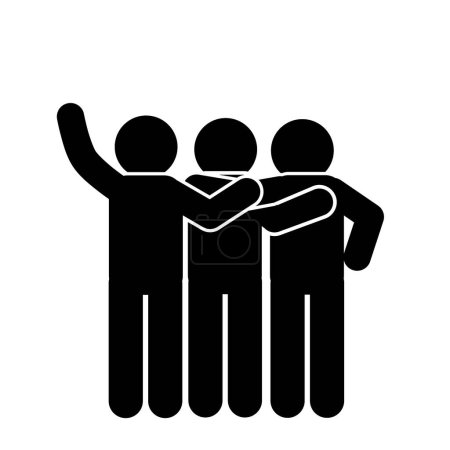 Illustration for Stick figure vector illustration, stick man, friendship pictogram, people hugging, holding hands - Royalty Free Image
