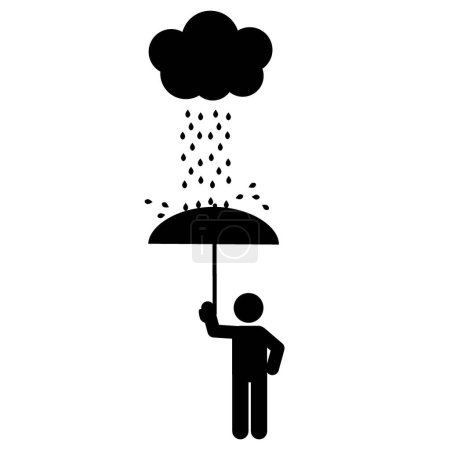 Ilustración de Hombre con lluvia. Ilustración vectorial en blanco y negro sobre fondo blanco. - Imagen libre de derechos