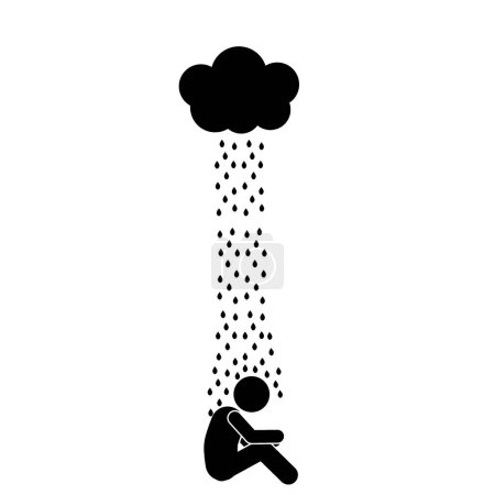 Ilustración de Hombre con lluvia. Ilustración vectorial en blanco y negro sobre fondo blanco. - Imagen libre de derechos