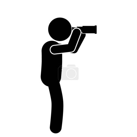 Illustration for Vector illustration of a man scouting with binoculars, stick man, stick figure, pictogram - Royalty Free Image