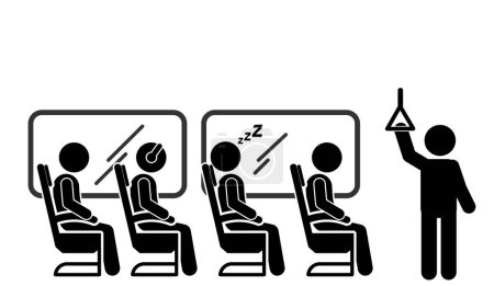 Illustration for Vector illustration of bus passengers, bus seats, train passengers, train seats - Royalty Free Image