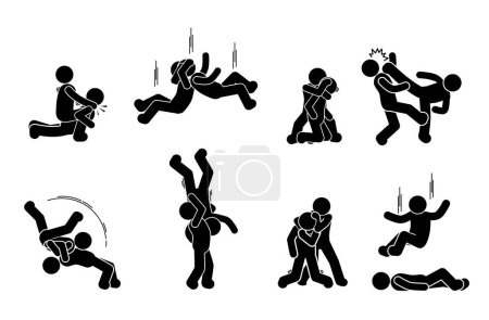 Illustration for Vector illustration of fighting, mixed martial arts, punching, kicking, slamming - Royalty Free Image