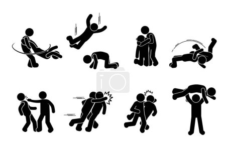 Illustration for Vector illustration of fighting, mixed martial arts, punching, kicking, slamming - Royalty Free Image