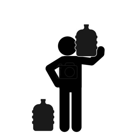 Hombre sosteniendo una botella de agua. Ilustración vectorial sobre fondo blanco.levantamiento de galones de agua
