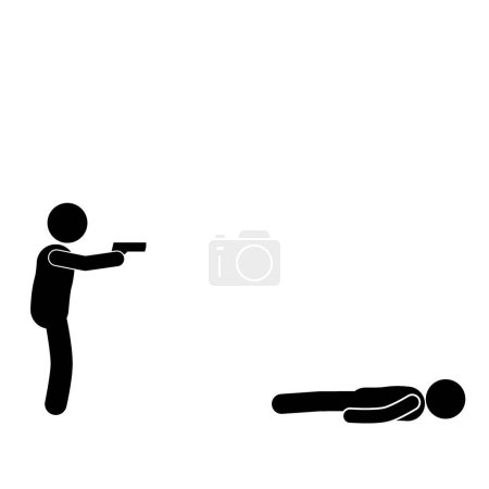 Illustration for STICK FIGURE VECTOR ILLUSTRATION SHOOTING, HOLDING A RIFLE IN HAND - Royalty Free Image
