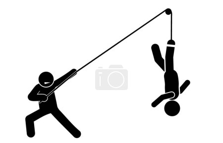 illustration of a rope trap, someone is caught in a rope trap