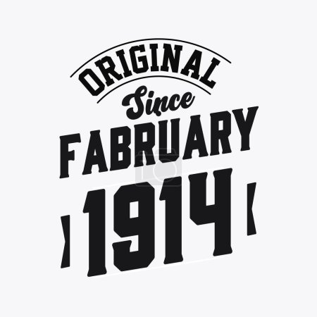 Illustration for Born in February 1914 Retro Vintage Birthday, Original Since February 1914 - Royalty Free Image