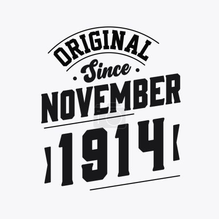 Illustration for Born in November 1914 Retro Vintage Birthday, Original Since November 1914 - Royalty Free Image