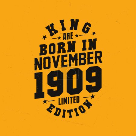 Ilustración de King nace en noviembre de 1909. Rey nacen en noviembre 1909 Retro Vintage Cumpleaños - Imagen libre de derechos