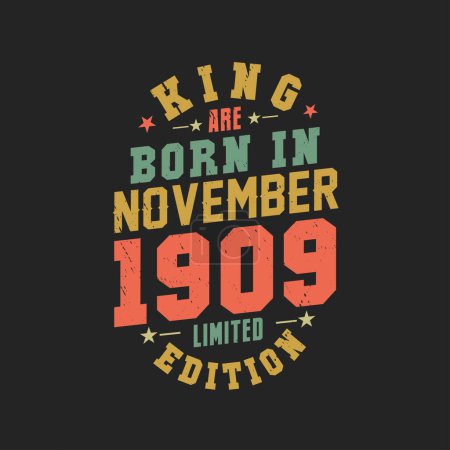 Ilustración de King nace en noviembre de 1909. Rey nacen en noviembre 1909 Retro Vintage Cumpleaños - Imagen libre de derechos