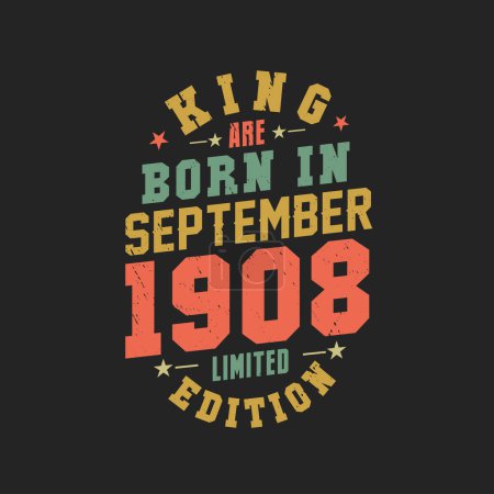 Ilustración de King nace en septiembre de 1908. Rey nacen en septiembre 1908 Retro Vintage Cumpleaños - Imagen libre de derechos