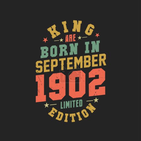 Ilustración de King nace en septiembre de 1902. Rey nacen en septiembre 1902 Retro Vintage Cumpleaños - Imagen libre de derechos