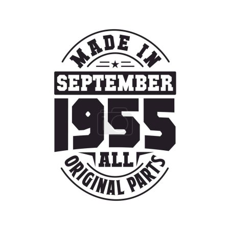 Illustration for Made in September 1955 all original parts. Born in September 1955 Retro Vintage Birthday - Royalty Free Image