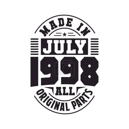 Illustration for Made in July 1998 all original parts. Born in July 1998 Retro Vintage Birthday - Royalty Free Image