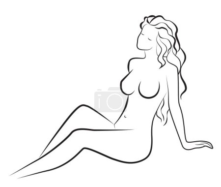 Ilustración de Desnudo hermosa mujer desnuda se encuentra figura línea estilo silueta vector ilustración - Imagen libre de derechos
