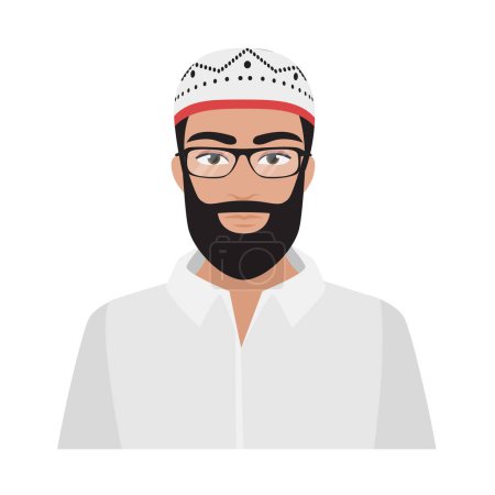Téléchargez les illustrations : Un Arabe vêtu de vêtements traditionnels. Homme arabe saoudien portrait avatar vecteur dessin animé illustration - en licence libre de droit
