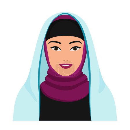 Illustration for Arab young woman. Islamic culture girl, traditional muslim dressed lady vector cartoon illustration - Royalty Free Image
