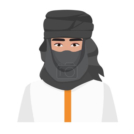 Illustration for Portrait of arab bedouin. Saudi man in traditional clothes, islamic culture vector cartoon illustration - Royalty Free Image