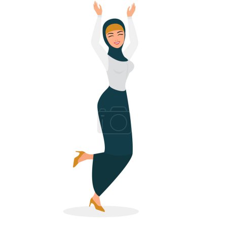 Illustration for Excited arabic business woman. Happy islamic business lady, office manager vector cartoon illustration - Royalty Free Image