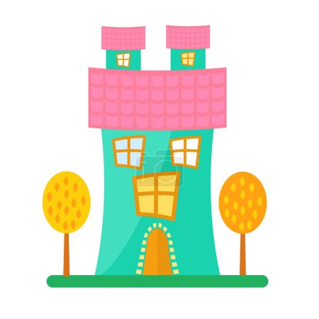 Illustration for Cartoon suburban cottage. Cute big village house, countryside home vector cartoon illustration - Royalty Free Image