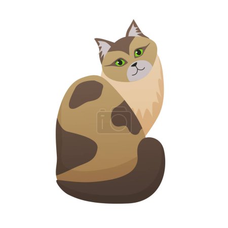Fluffy cat with spots. Domestic pet, mammal feline, breed cat vector cartoon illustration