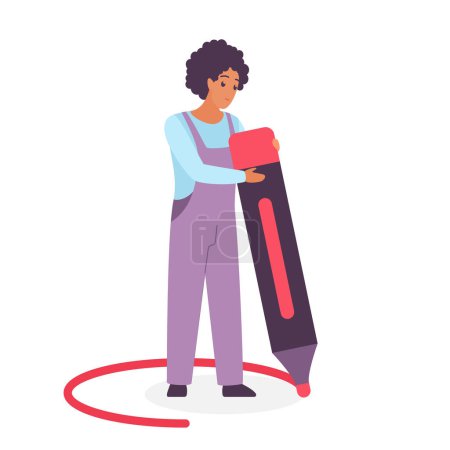 Person setting personal boundaries vector illustration. Cartoon isolated introvert holding marker to draw circle line to limit and protect personal space in relationship and interaction with people
