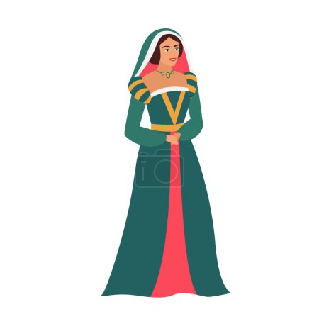 Ilustración de Mujer medieval en ropa de lujo. Las mujeres vestirse en la sociedad medieval ilustración vector de dibujos animados - Imagen libre de derechos