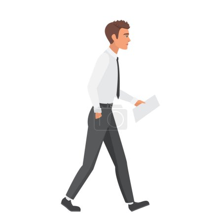 Office male worker walking. Manager man with business report vector illustration