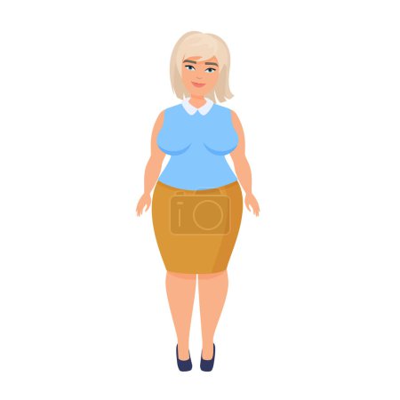 Ilustración de Mujer rubia de talla grande. Señora con sobrepeso en traje elegante, mujer gorda con curvas ilustración vector de dibujos animados - Imagen libre de derechos