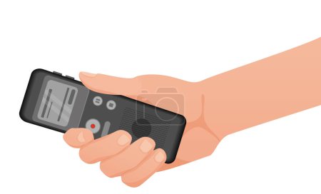 Illustration for News recording microphone. Hand with recorder, journalist interview vector illustration - Royalty Free Image