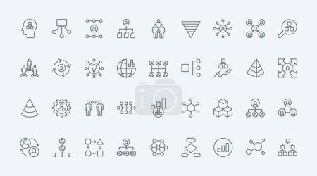 Illustration for Chart organization thin line icons set vector illustration. Outline hierarchy structure of corporate company department with employees workforce and director, organizational management flowchart - Royalty Free Image