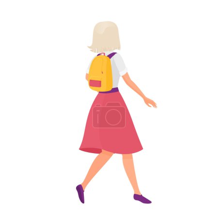 Illustration for Back view of blonde student girl. Stylish female student with backpack cartoon vector illustration - Royalty Free Image