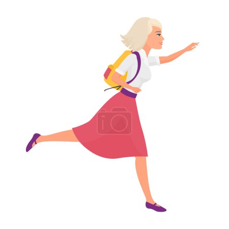 Illustration for Student girl in running pose. Female student being in a hurry cartoon vector illustration - Royalty Free Image