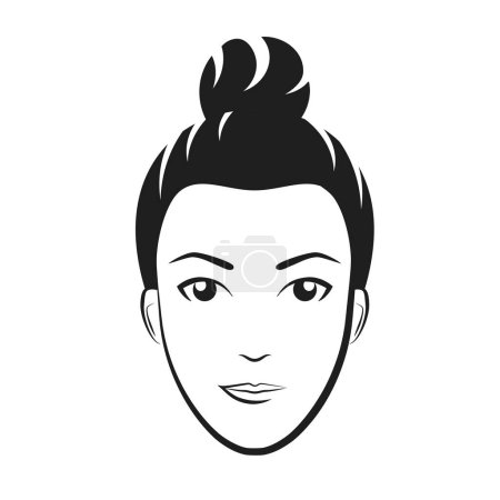 Illustration for Woman head with bun. Fashion trendy female hairstyle logo monochrome illustration - Royalty Free Image