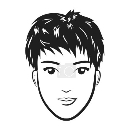 Illustration for Woman head with short haircut. Fashion trendy female hairstyle logo monochrome illustration - Royalty Free Image