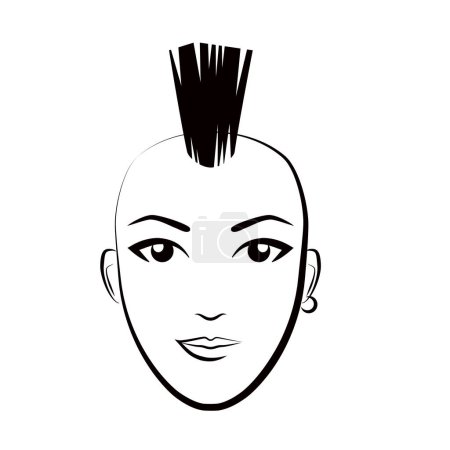 Illustration for Woman head with punk hairstyle. Fashion trendy female headdress logo monochrome illustration - Royalty Free Image