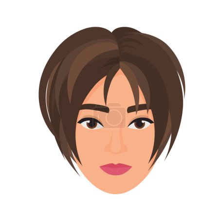Illustration for Woman head with short haircut. Female face with modern hairdress cartoon vector illustration - Royalty Free Image