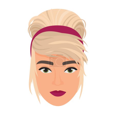 Illustration for Woman head with blonde stylish bun. Female face with glamorous hairstyle cartoon vector illustration - Royalty Free Image