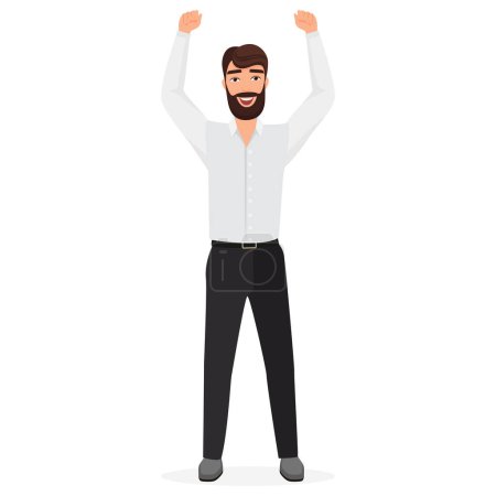 Illustration for Excited businessman with raised hands. Successful business manager cartoon vector illustration - Royalty Free Image