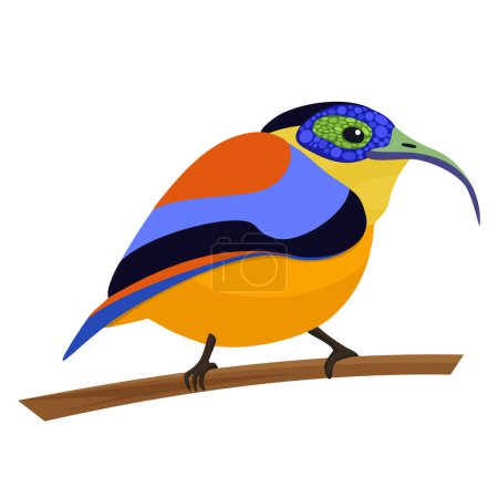 Illustration for Slender billed scimitar babbler, passerine bird sitting on tree branch in tropical forest vector illustration - Royalty Free Image