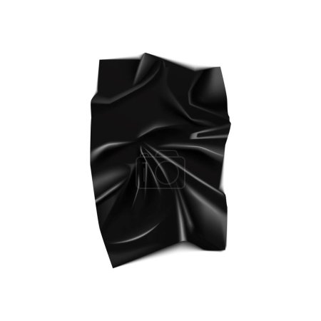 Illustration for Black latex elastic fabric with wrinkled effect, 3D crumpled silk cloth vector illustration - Royalty Free Image