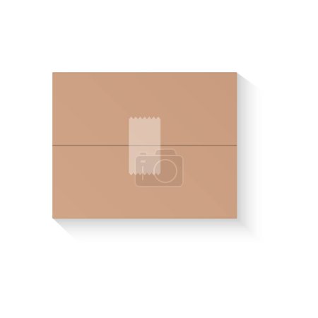 Cardboard box of square shape, top view of postal parcel closed with adhesive tape vector illustration