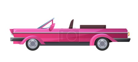 Téléchargez les illustrations : Rose voiture convertible classique, véhicule de luxe à l'ancienne pour fille illustration vectorielle - en licence libre de droit